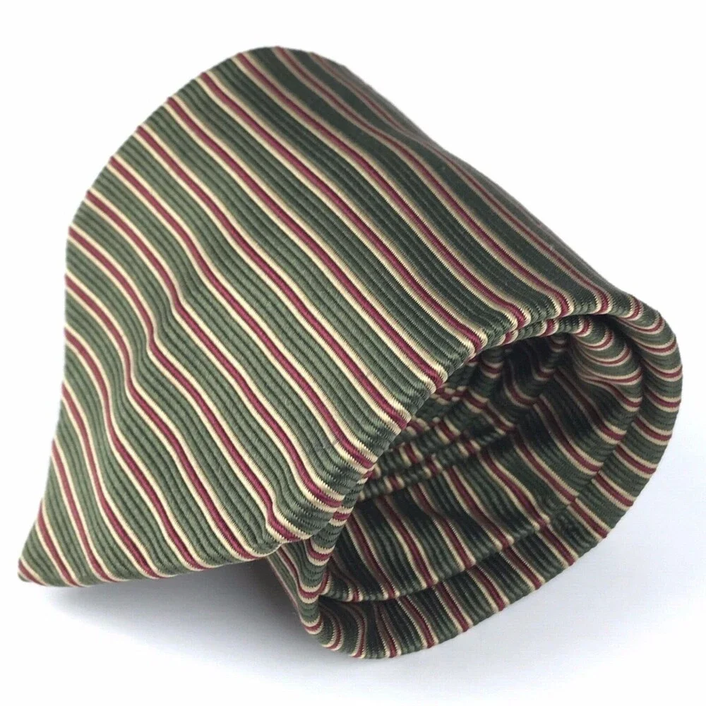 READ-Brooks Brothers Tie Silk Red Green Beige Striped Textured Business Necktie